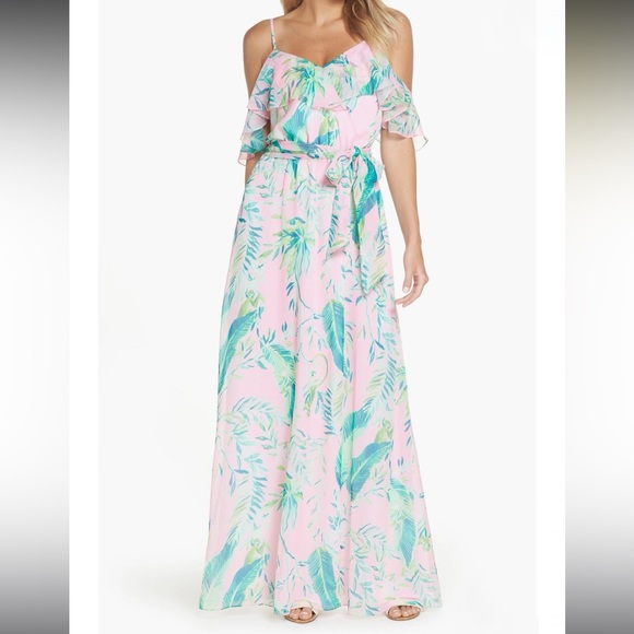 Lilly Pulitzer Size M Zadie Pink & Green Maxi Dress - Picture 5 of 12